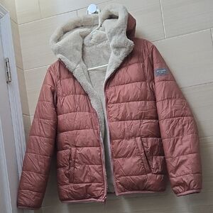 Abercrombie Kids Cozy Pink Hooded Puffer Jacket Double-sided Reversible